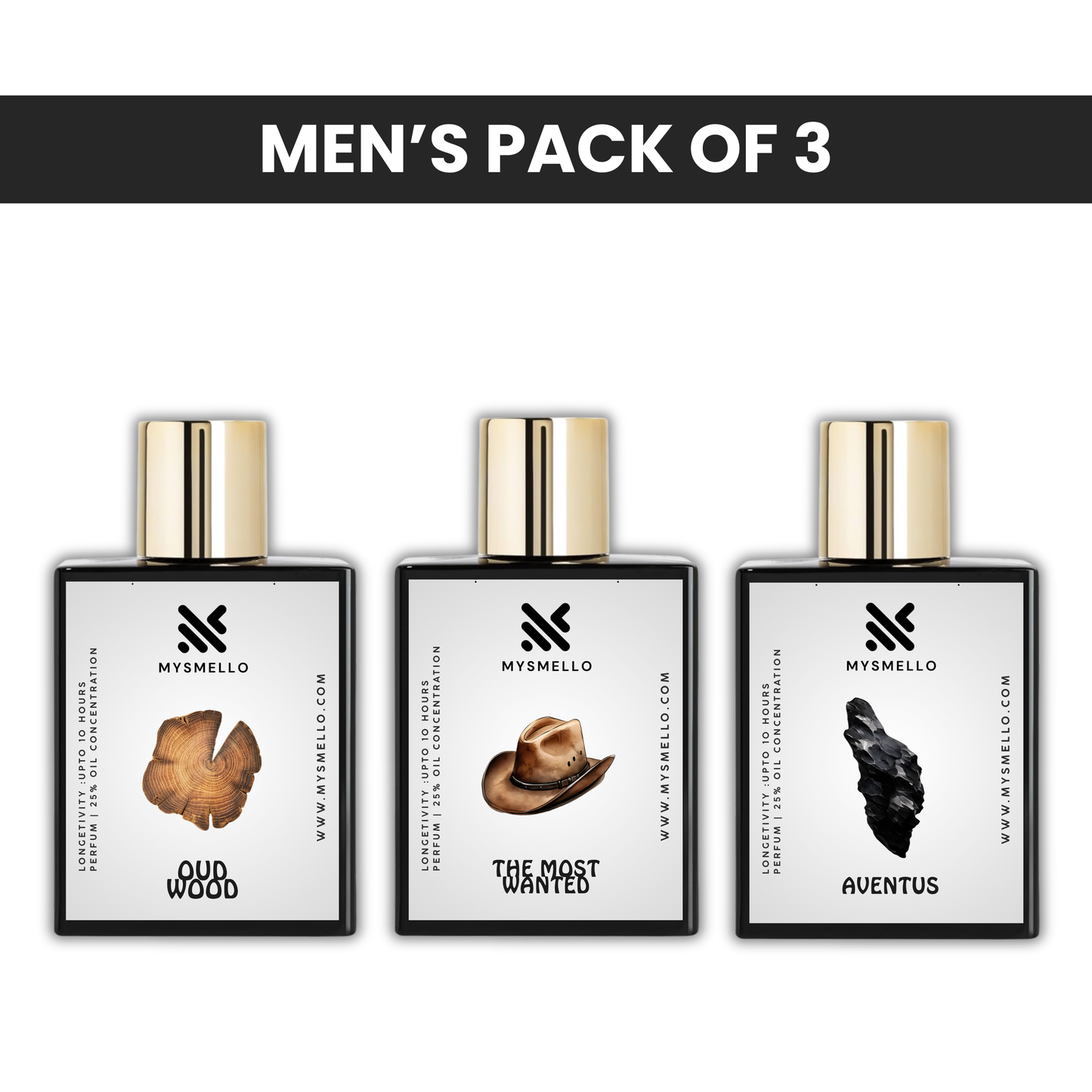 Pack of 3: Mysmello oud wood, Mysmello the most wanted, Mysmello aventus