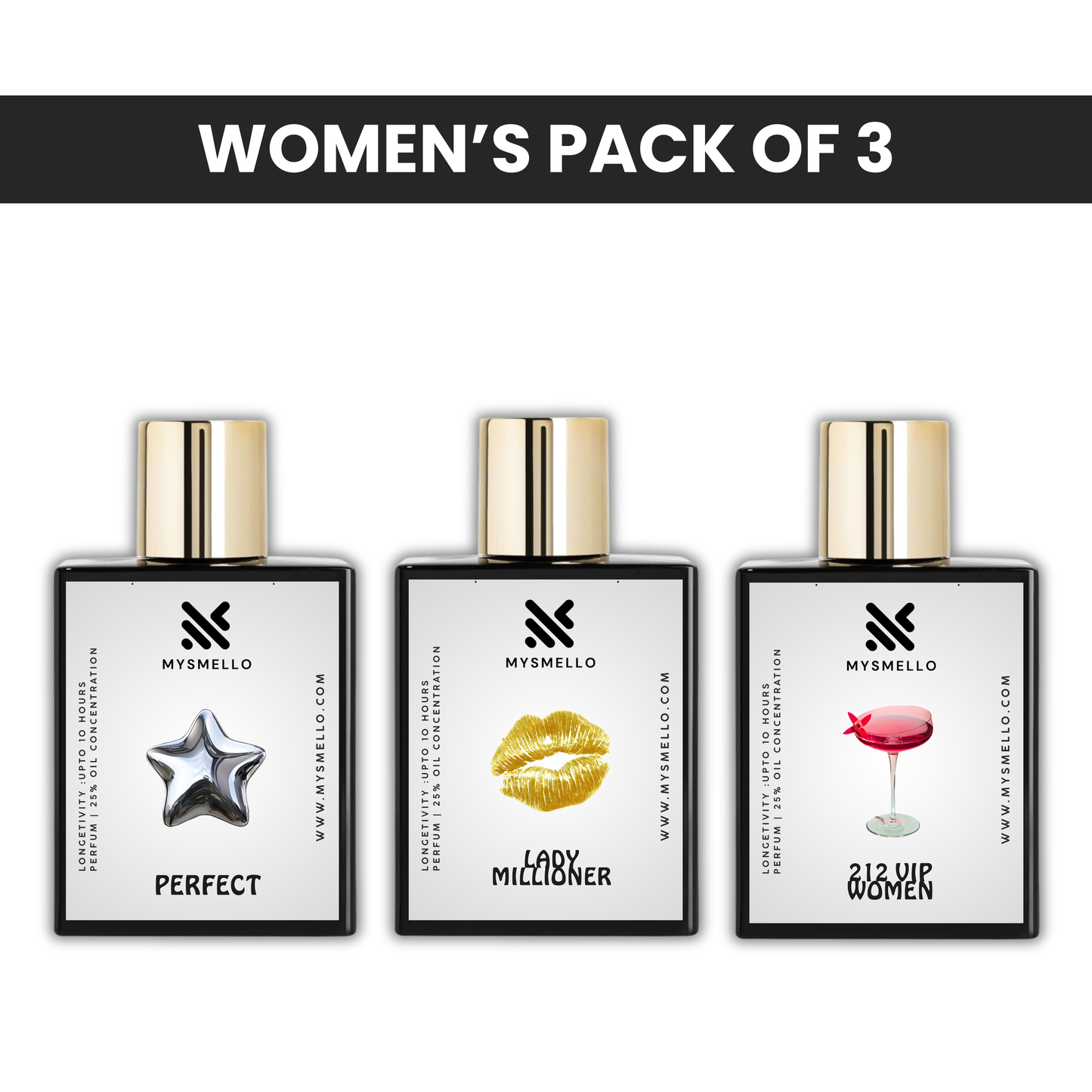 Pack of 3: perfect, PR lady millioner, CH 212 vip women