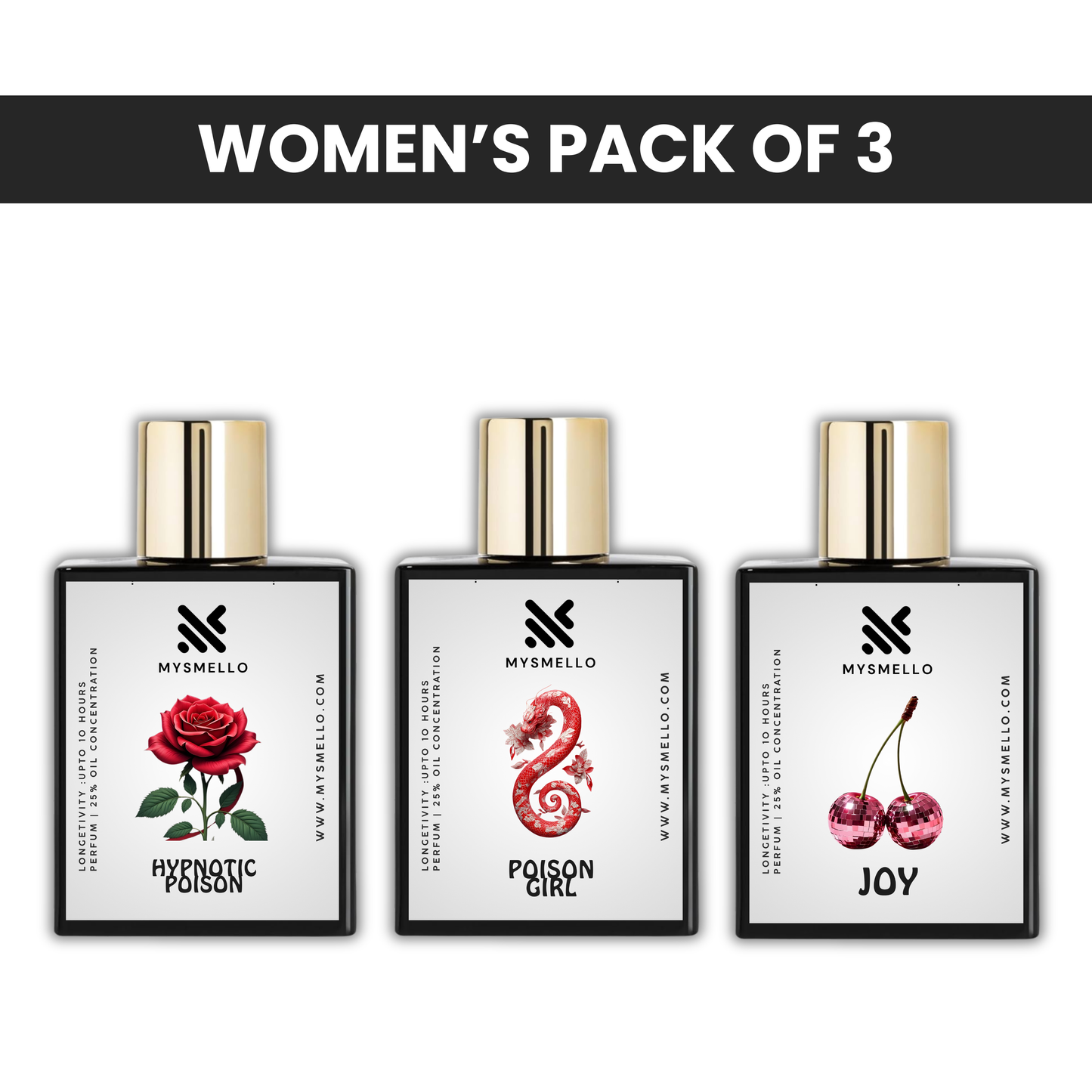 Pack of 3: Mysmello hypnotic poison, Mysmello poison girl, Mysmello joy