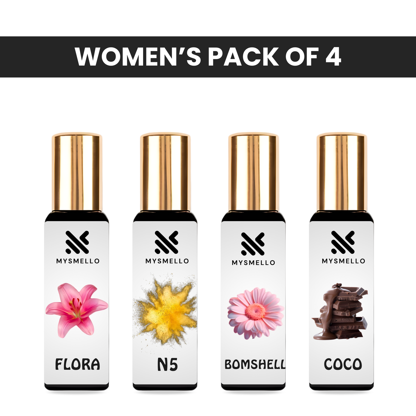 Pack of 4 for women: Gucci flora, channele N5, VS bombshell, channele coco