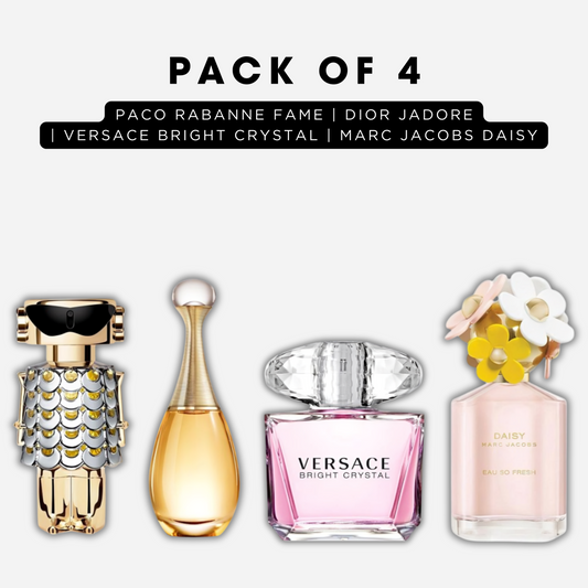 Pack of 4 - Paco rabanne fame, Dior jadore, Versace bright crystal, Marc jacobs daisy