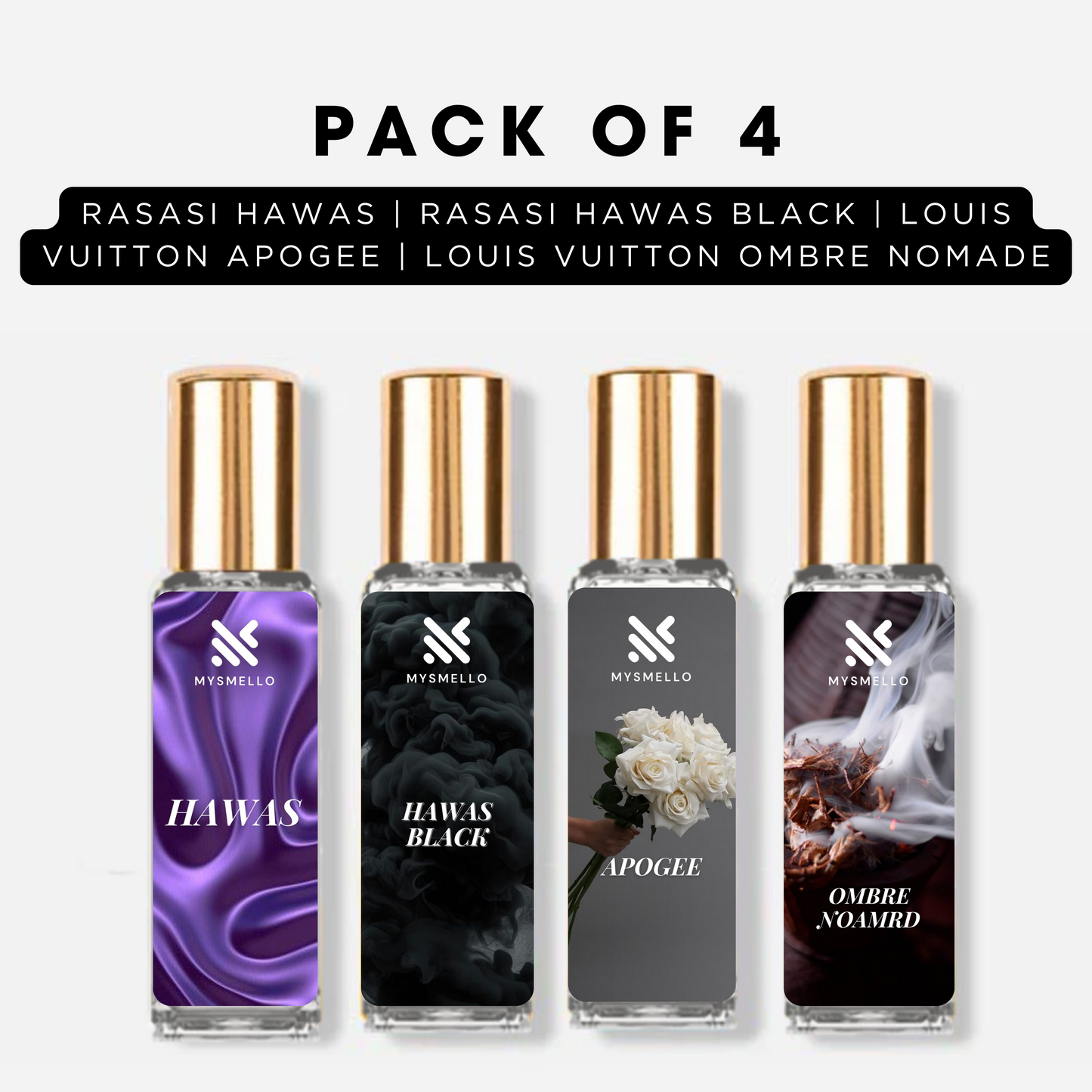 Pack of 4 - Rasasi hawas, Rasasi hawas black, Louis vuitton apogee, Louis vuitton ombre nomade