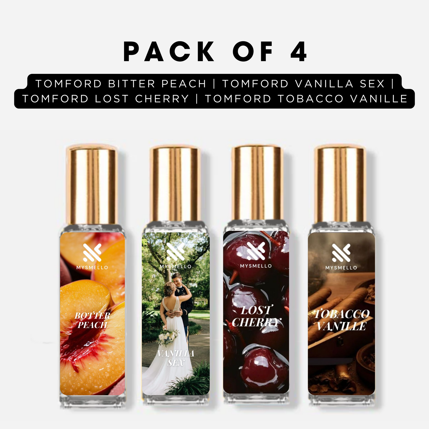 Pack of 4 - Tomford bitter peach, Tomford vanilla sex, Tomford lost cherry, Tomford tobacco vanille