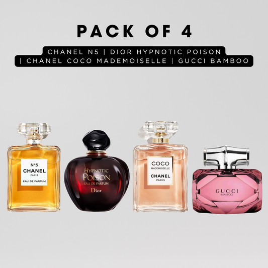 Pack of 4 for women: Diore hypnotic poison, channele N5, Gucci bamboo, channele coco