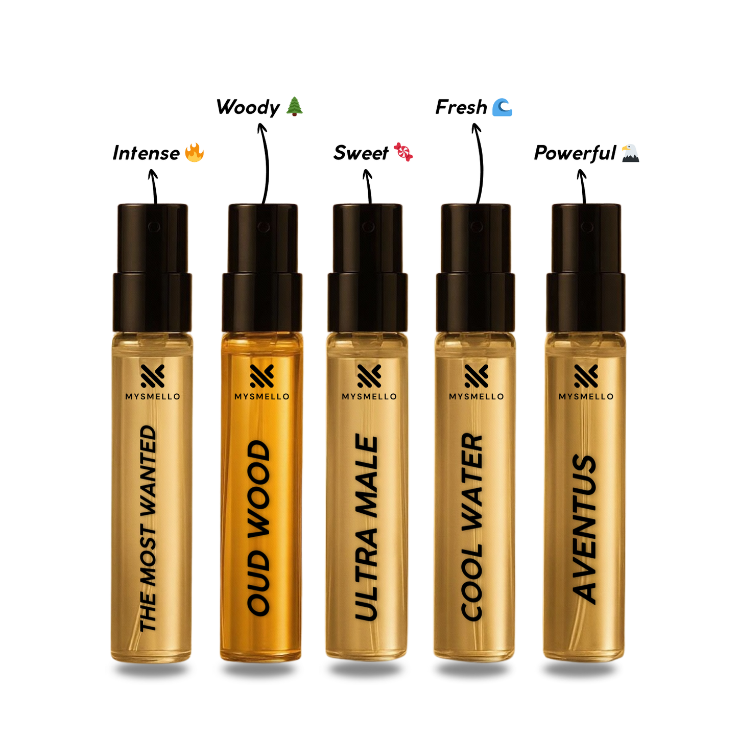 Menβs Sample Pack Perfume - The Most Wanted, Oud Wood, Ultra Male, Cool Water for Men, Aventus