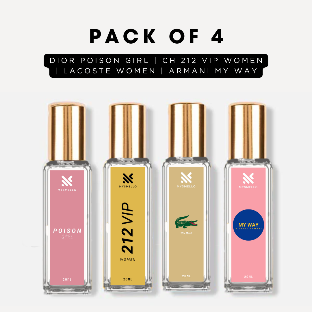 Pack of 4 for women: Diore poison girl, CH 212 vip women, lacoste women, Armani my way