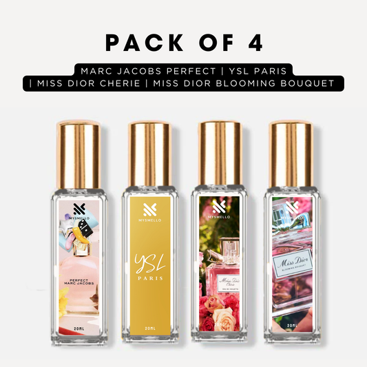 Pack of 4 for women:   perfect, Mysmello paris, Miss Mysmello cherie, Miss Mysmello blooming bouquet