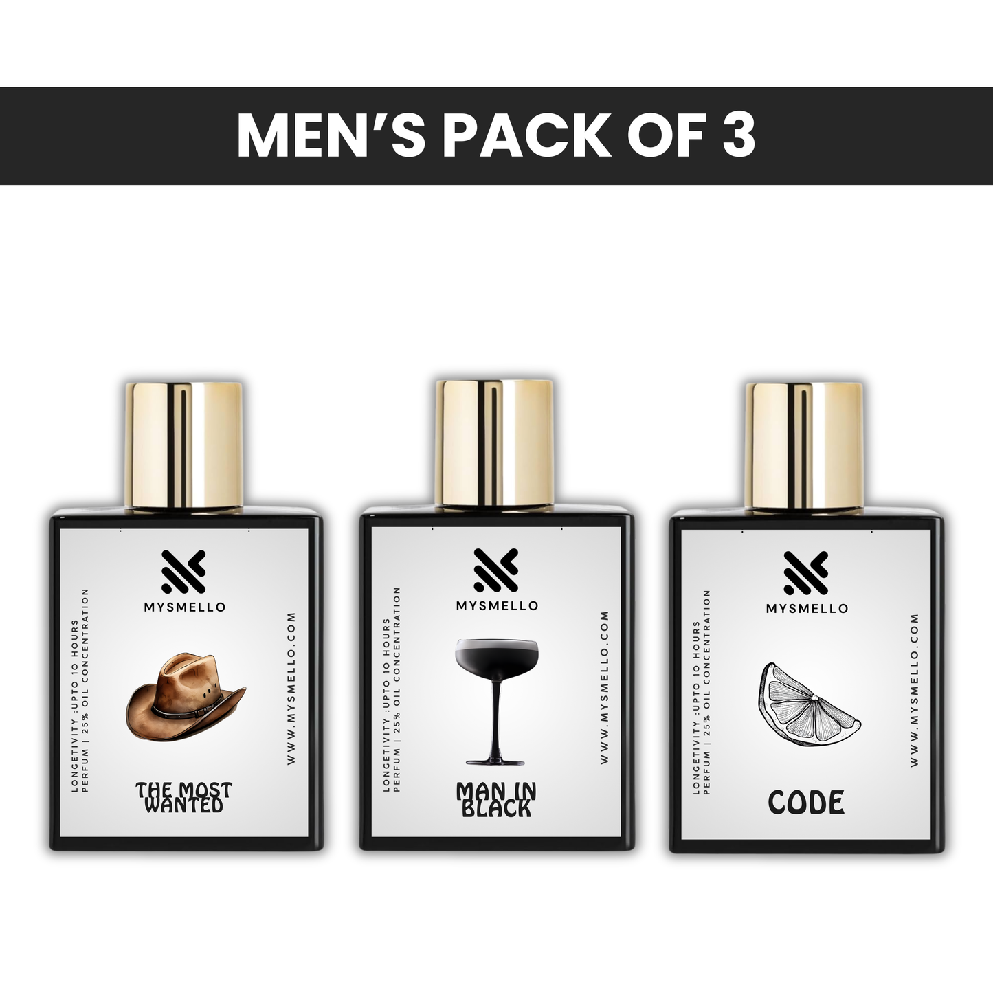 Pack of 3 for men: Azzaro the most wanted, Bvlgari man in black, Armani code