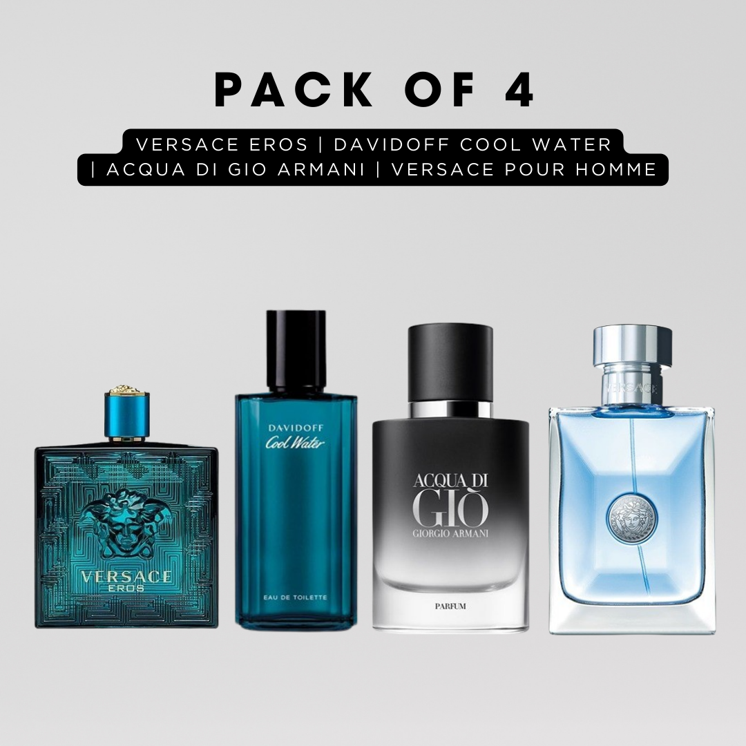 Pack of 4 for men: Vesace eros, Davidoff cool water, Acqua di gio aramni, Versace pour homme