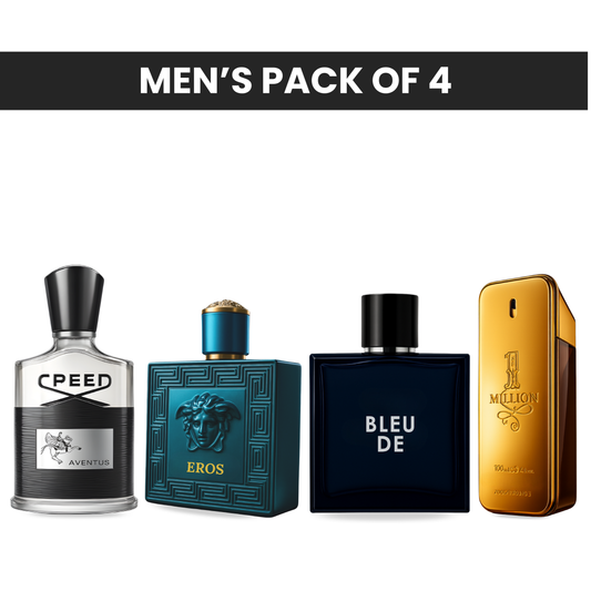 Pack of 4 for men: Creed aventus, Versace eros, Bleu de channele, PR one million