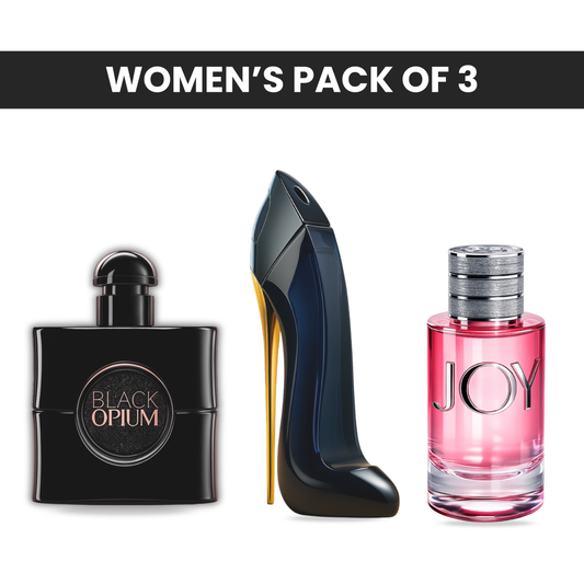 Pack of 3 for women: YSL black opium, Carolina Herrera Good Girl, Diore joy