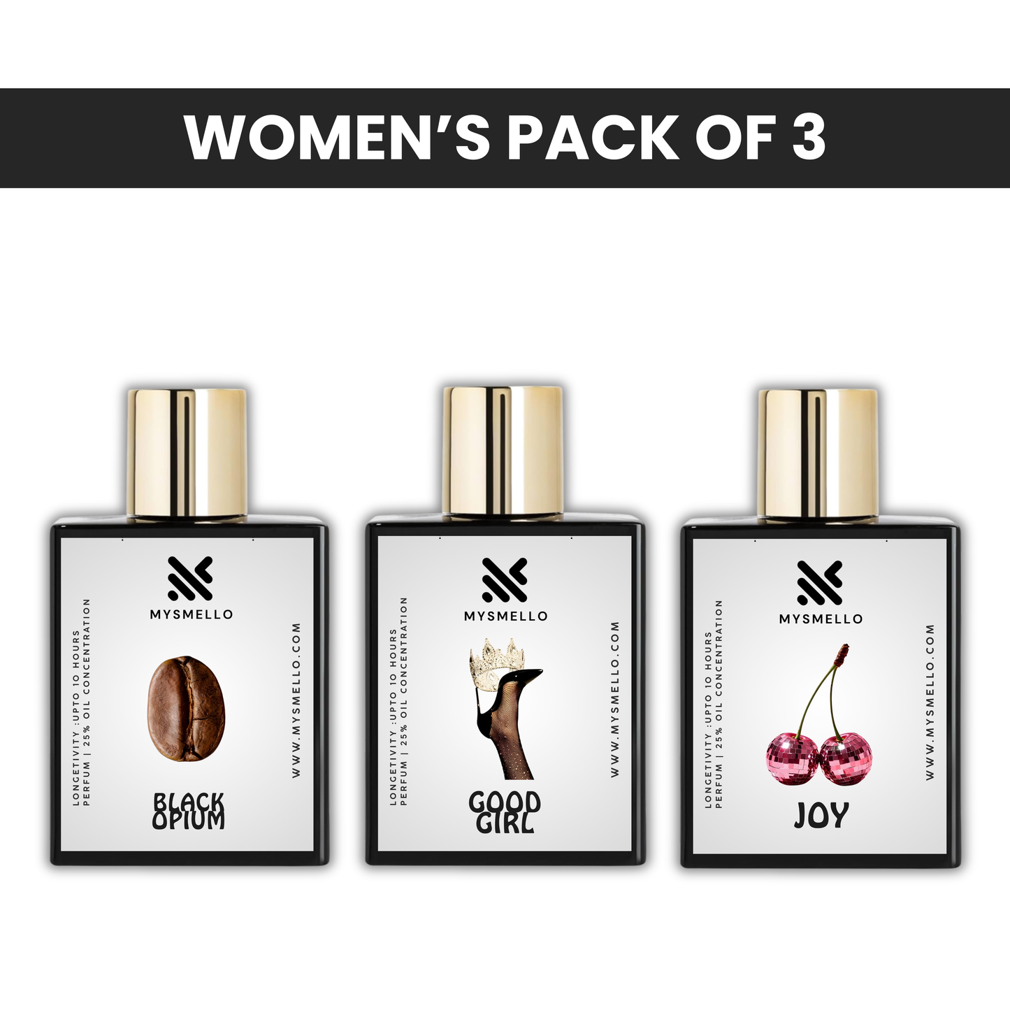 Pack of 3 for women: YSL black opium, Carolina Herrera Good Girl, Diore joy