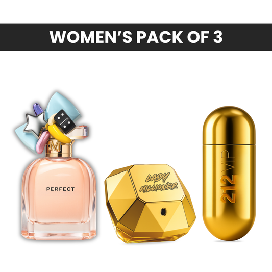 Pack of 3: Marc jacobs perfect, PR lady millioner, CH 212 vip women