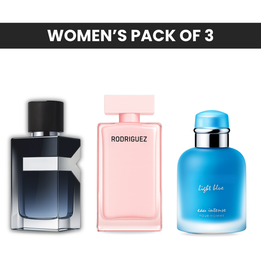 Pack of 3: YSL Y, Narciso rodriguez, D&G light blue