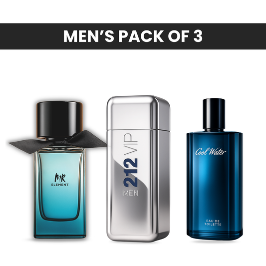 Pack of 3: Mr burberry element, CH 212 vip men, Davidoff cool water