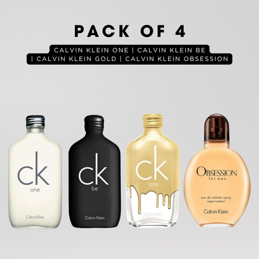 Pack of 4 for men: Calvin klein one, Calvin klein be, Calvin klein gold, Calvin klein obsession