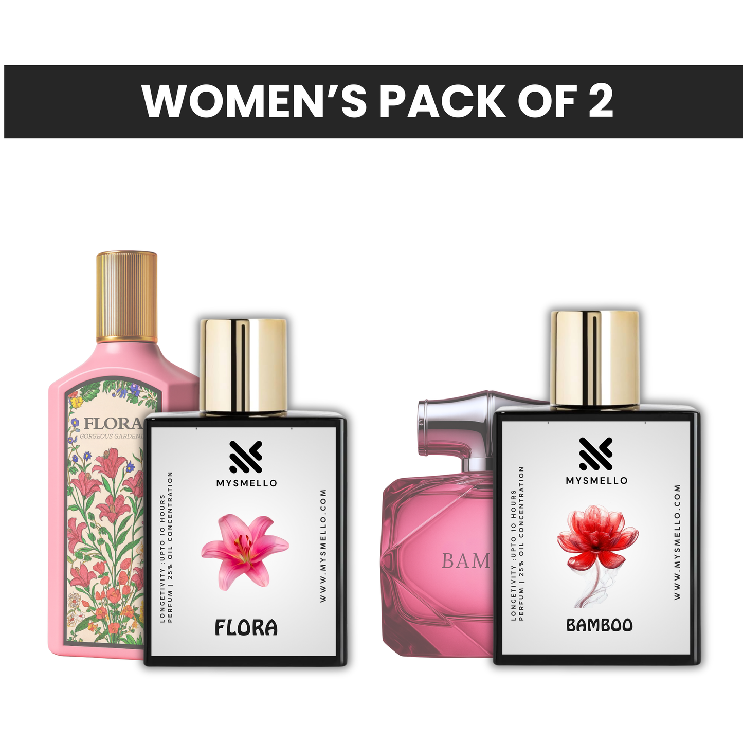 Pack of 2 for women: Gucci flora, Gucci Bamboo