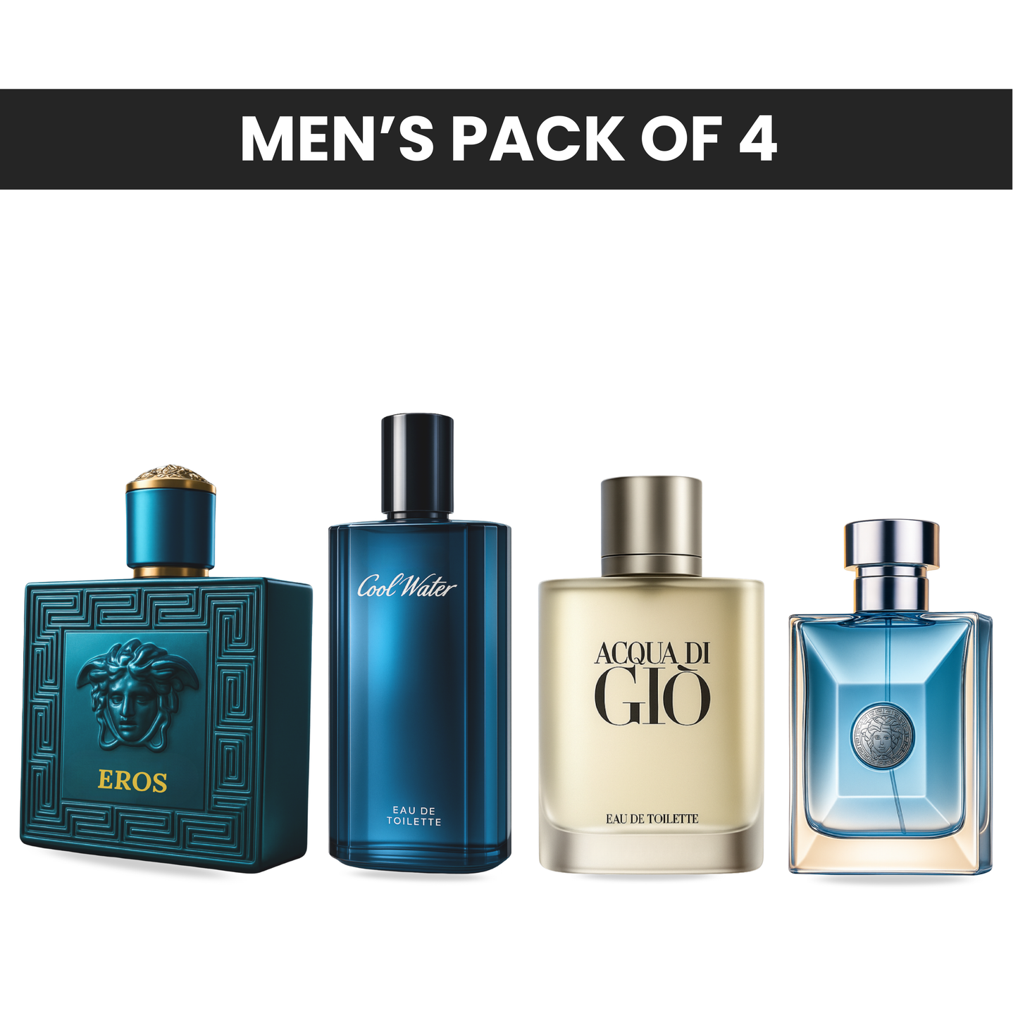 Pack of 4 for men: Vesace eros, Davidoff cool water, Acqua di gio aramni, Versace pour homme
