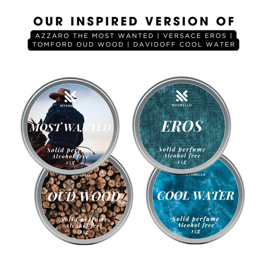 Pack of 4 For Men: Azzaro The Most Wanted, Versace Eros, Tomford Oud Wood, Davidoff Cool Water Solid perfumes