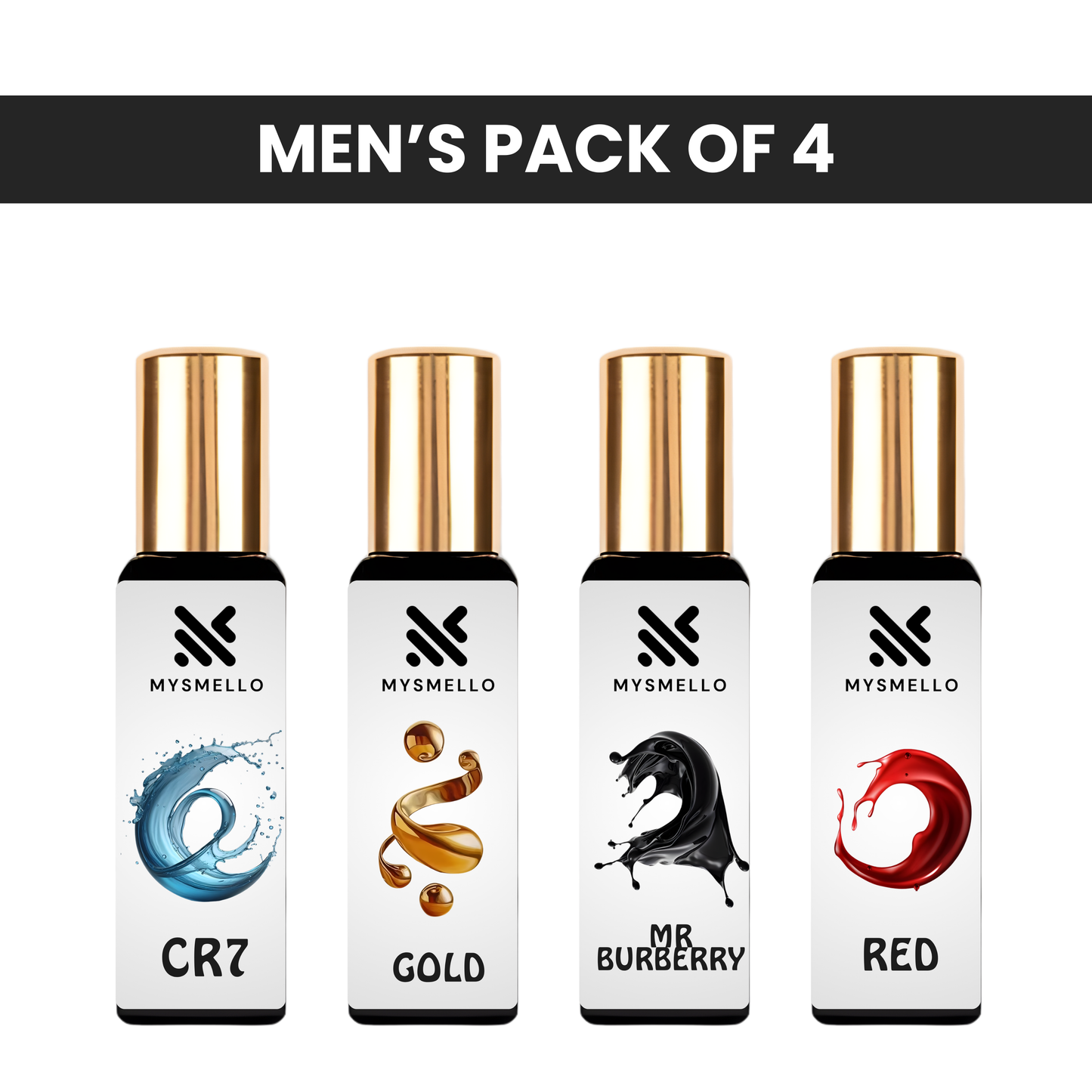 Pack of 4 for men: Cristiano ronaldo CR7, Calvin klein gold, Mr Burberry, Ferrari red