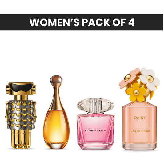 Pack of 4 - Paco rabanne fame, Dior jadore, Versace bright crystal, Marc jacobs daisy