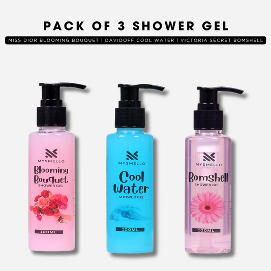 Pack of 3 Shower gel  Miss dior blooming bouquet, Davidoff cool water, Victoria secret bomshell
