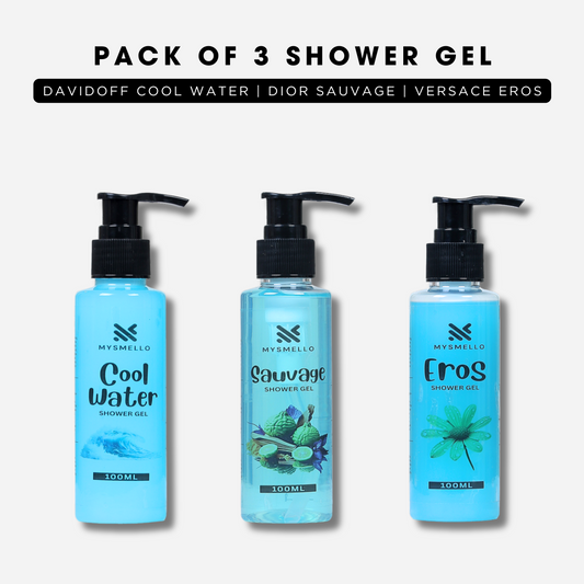 Pack of 3 Shower gel Davidoff cool water, Dior sauvage, Versace eros