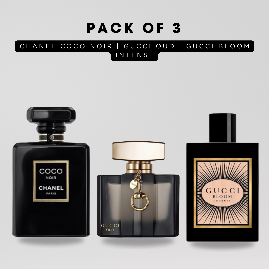 Pack of 3: Chanel coco noir, gucci oud, gucii bloom intense