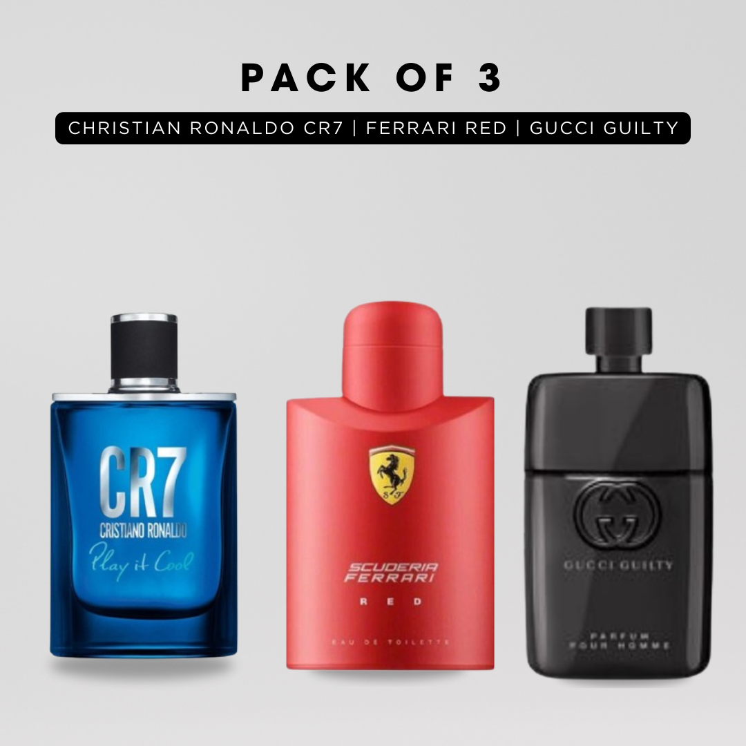 Pack of 3: Christian ronaldo CR7, Ferrari red, Gucci guilty