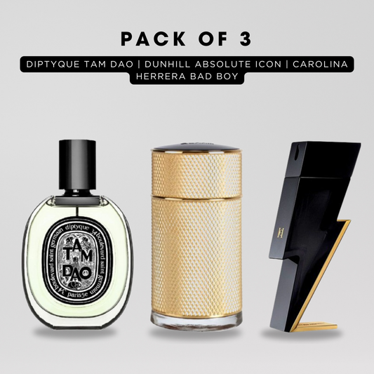 Pack of 3: Diptyque tam dao, Dunhill absoute icon, CH bad boy