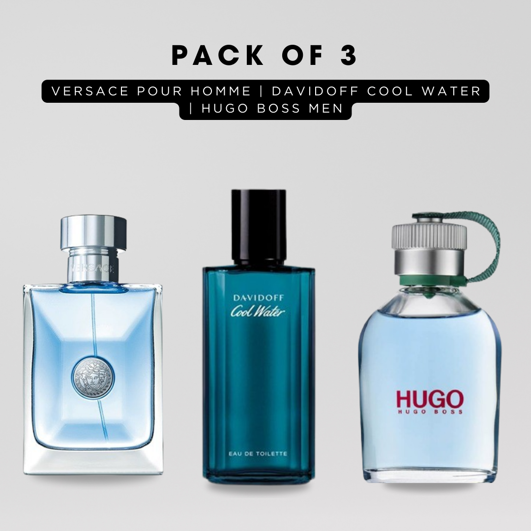 Pack of 3: Versace pour homme, Davidoff cool water, Hugo boss men