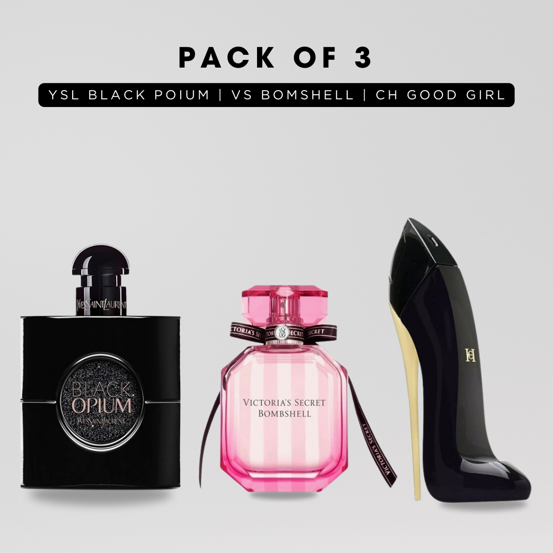 Pack of 3: YSL black opium, VS bombshell, CH good girl