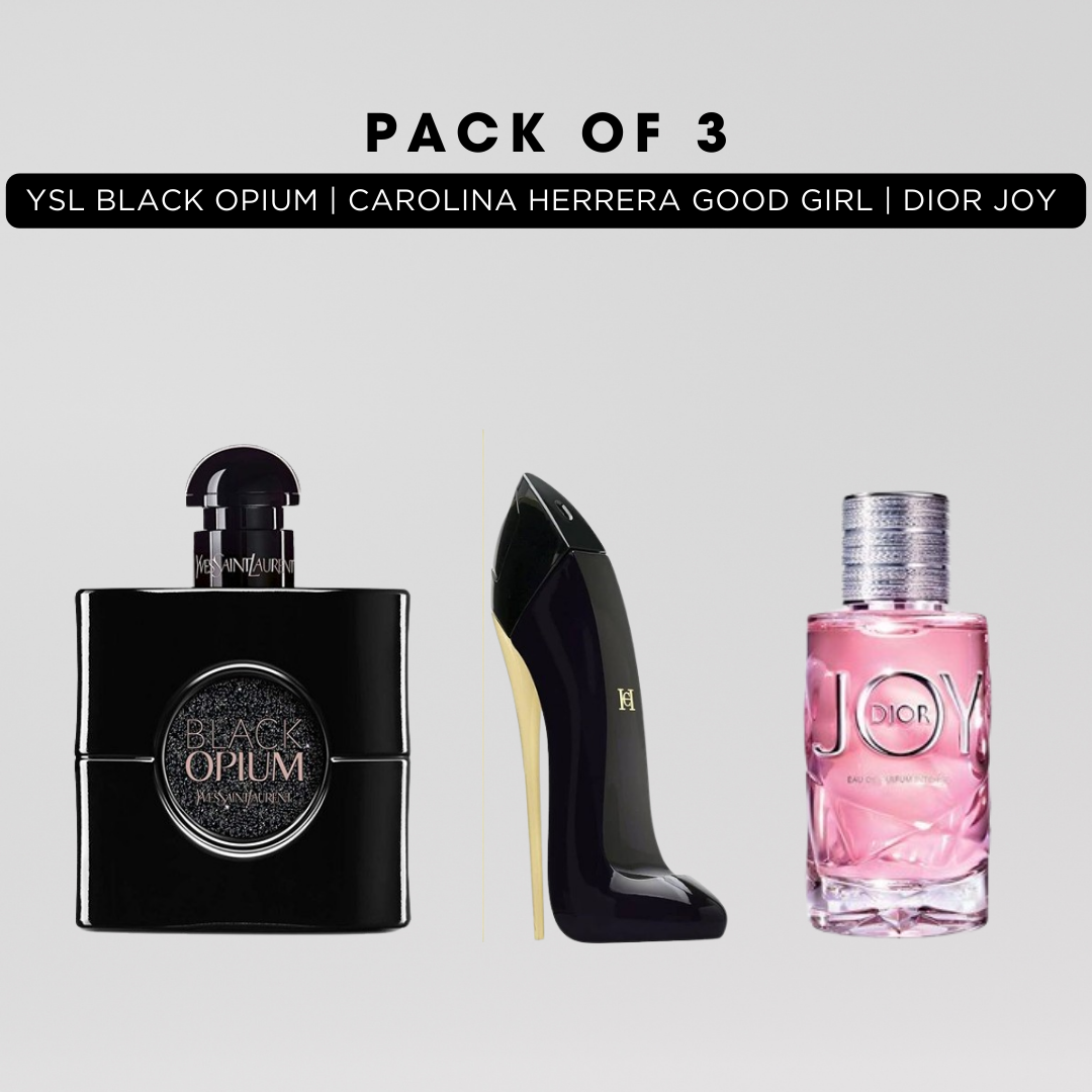 Pack of 3 for women: YSL black opium, Carolina Herrera Good Girl, Diore joy