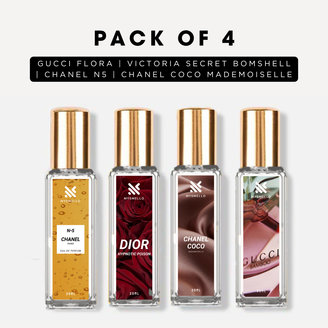 Pack of 4 for women: Diore hypnotic poison, channelo N5, Gucci bamboo, channelo coco